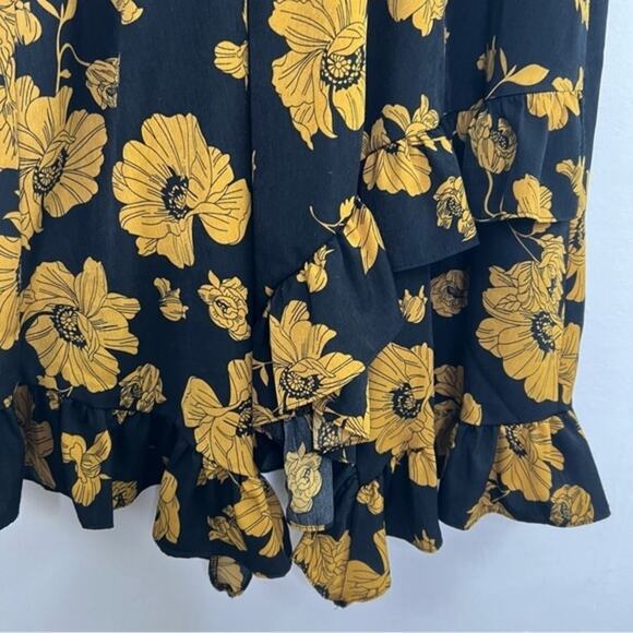 Reset by Jane Black Yellow Gold Floral Ruffle Dress Size Medium - Picture 9 of 15